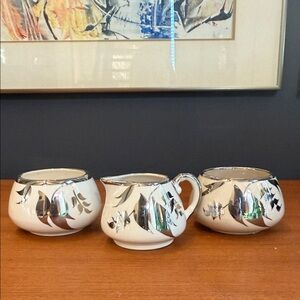 Vintage Silver and White Ceramic Tea Set